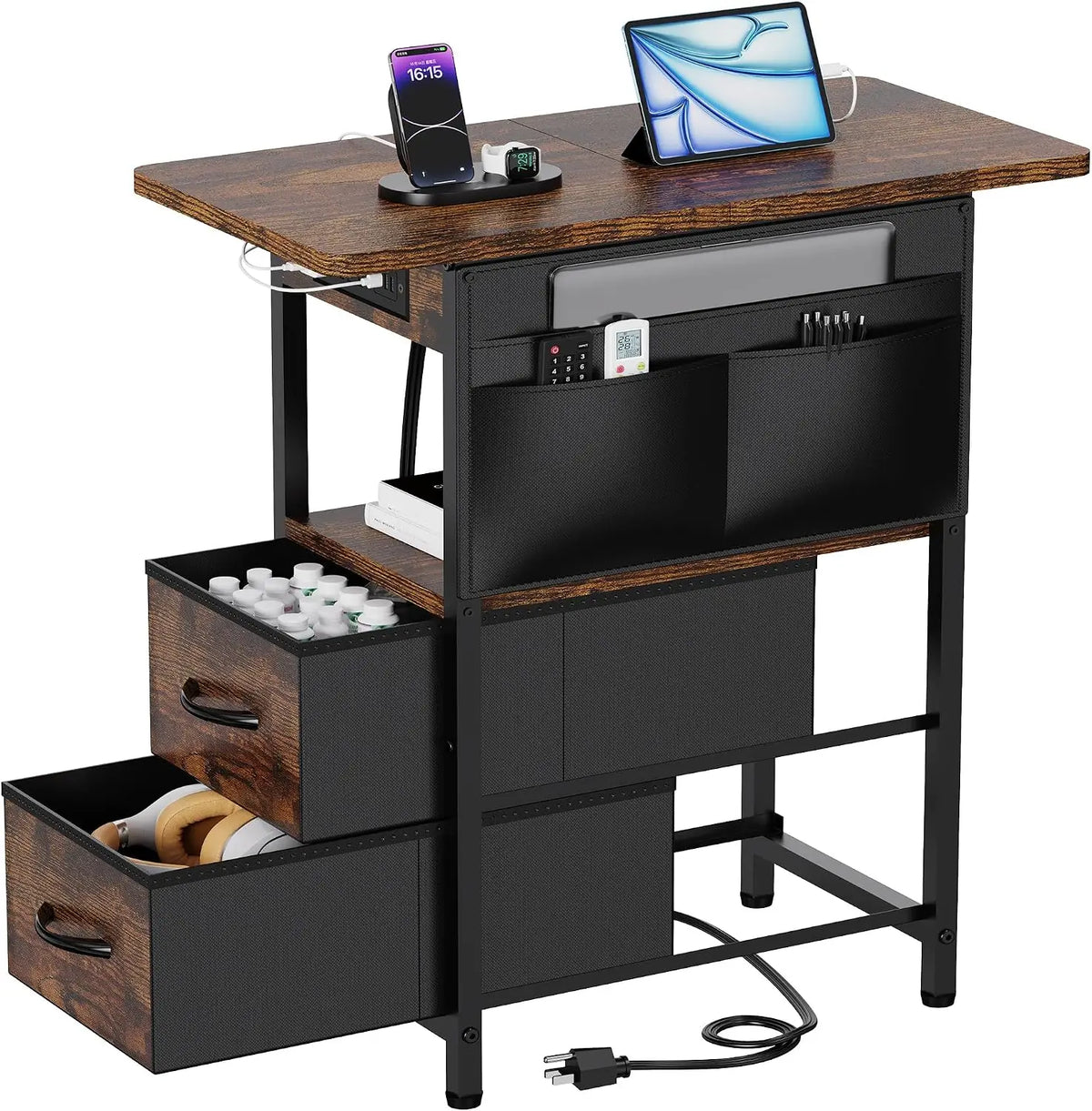Novilla End Table With Charging Station And Storage Shelf