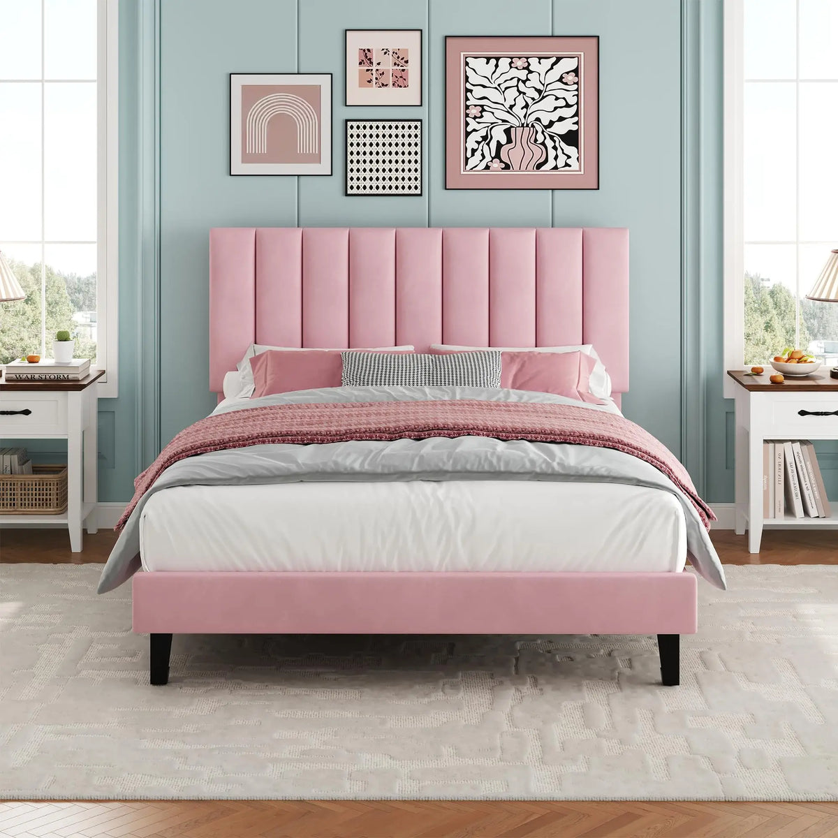 HiMISS Upholstered Platform Bed Frame With Tufted Headword