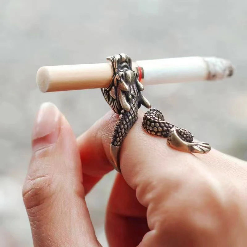 Retro Dragon Cigarette Holder Ring Rack With Adjustable Finger Clip