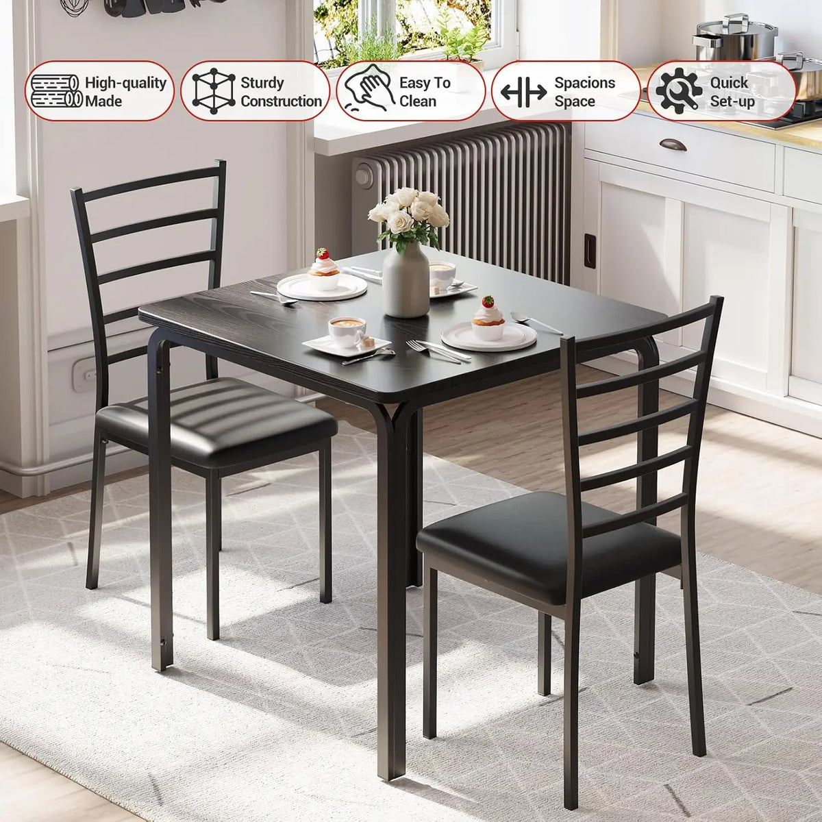 Garvee Modern Space Saving Dining Table Set With Upholstered Chairs