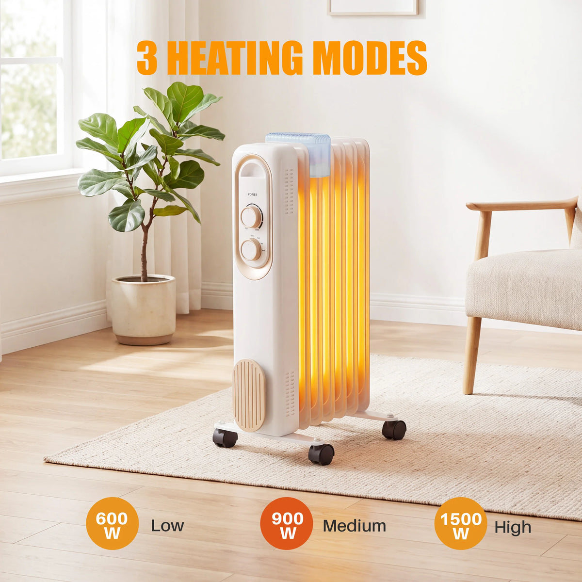 1500W Oil Filled Radiator Space Heater Indoor Portable Electric