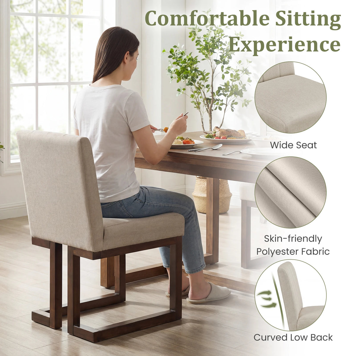 HOMASIS Modern Farmhouse Wooden Dining Chairs With Fabric Upholstery
