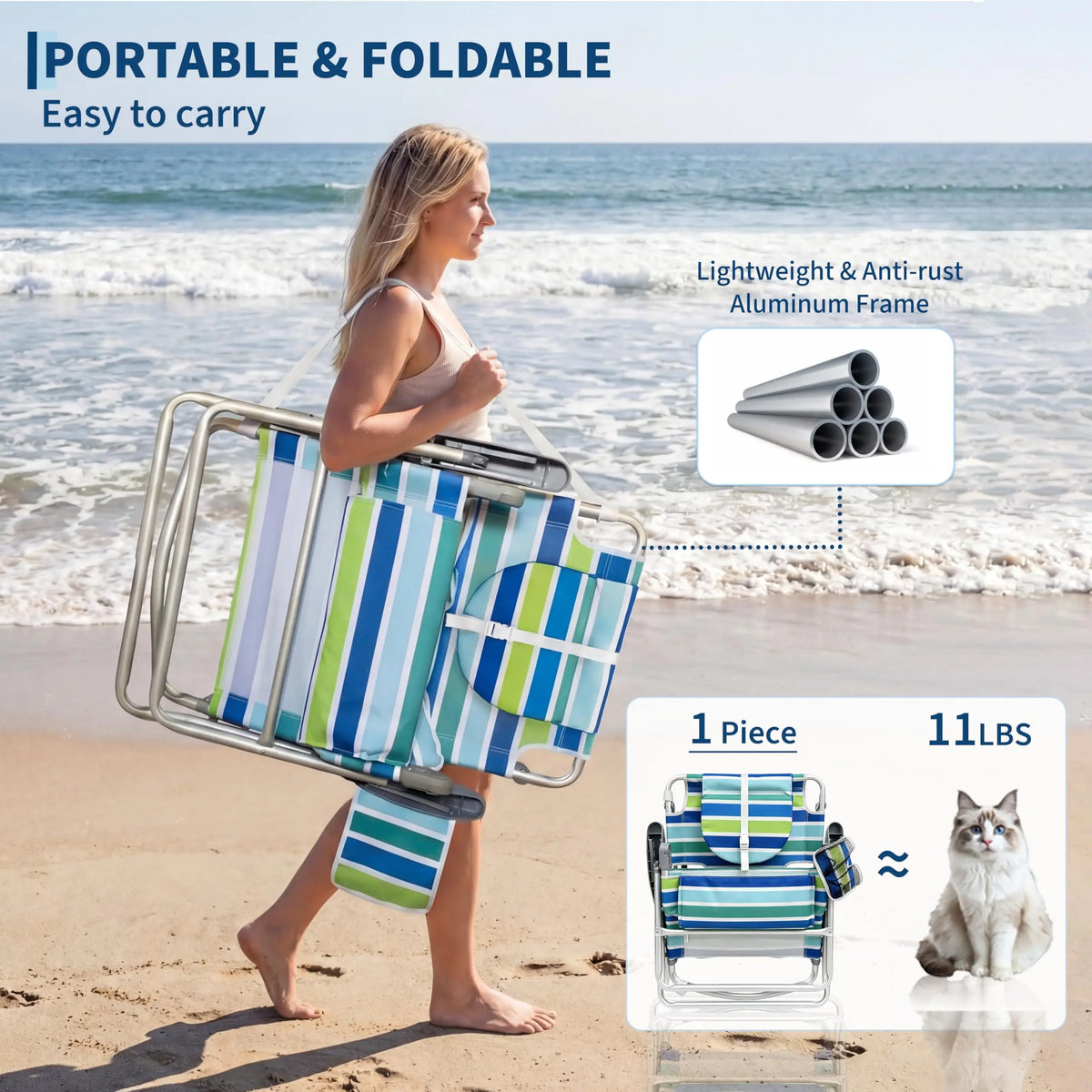 HiMISS Portable Face Down Sunbathing Recliner Chair For Beach