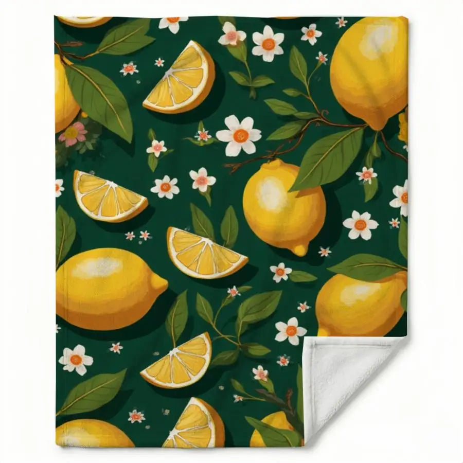 Premium Flannel Throw Blanket With Lemon Blossom Pattern