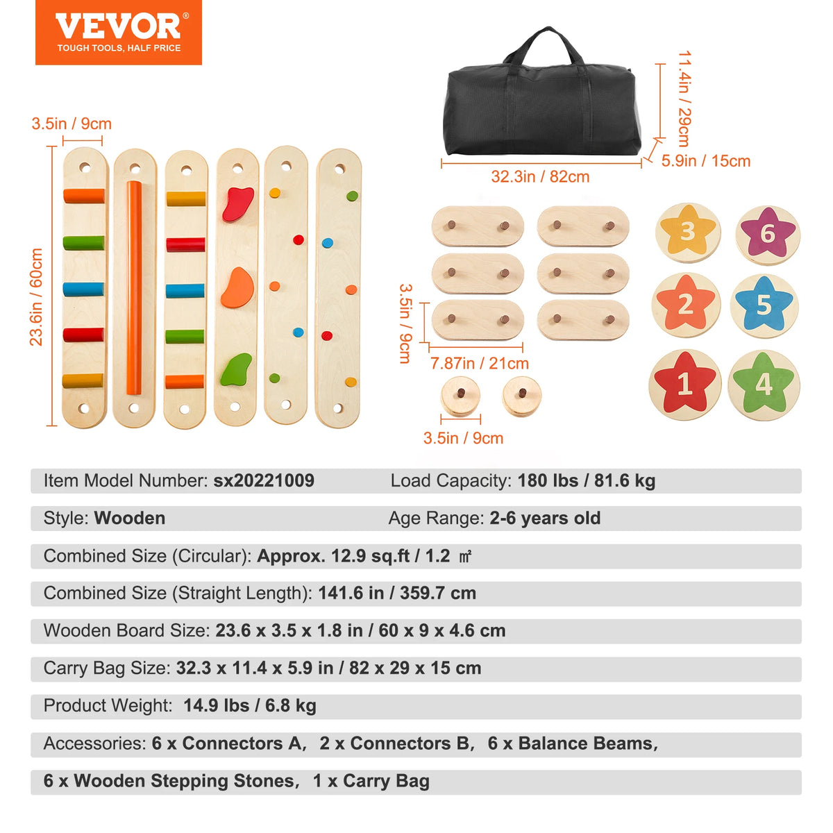 SucceBuy Wooden Balance Beam Stepping Stones Montessori Toy