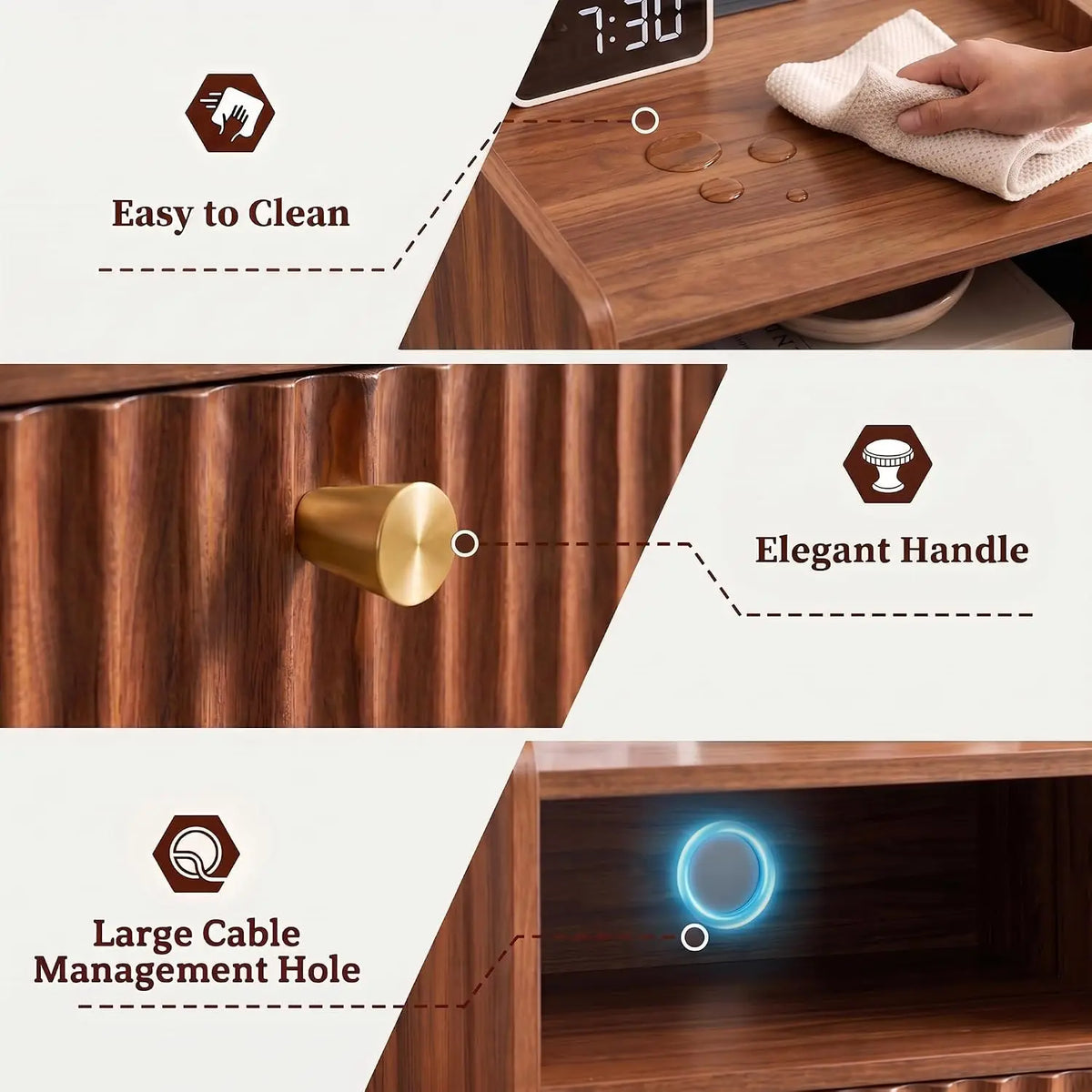 Novilla Wood Nightstand Featuring Dual USB Charging Station