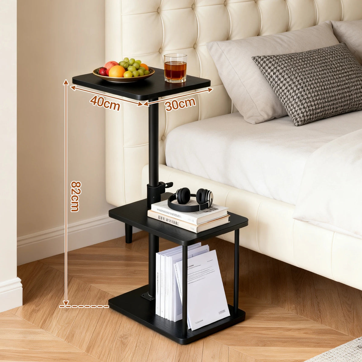 HiMISS Adjustable Swivel Couch Side Table With Storage Shelf