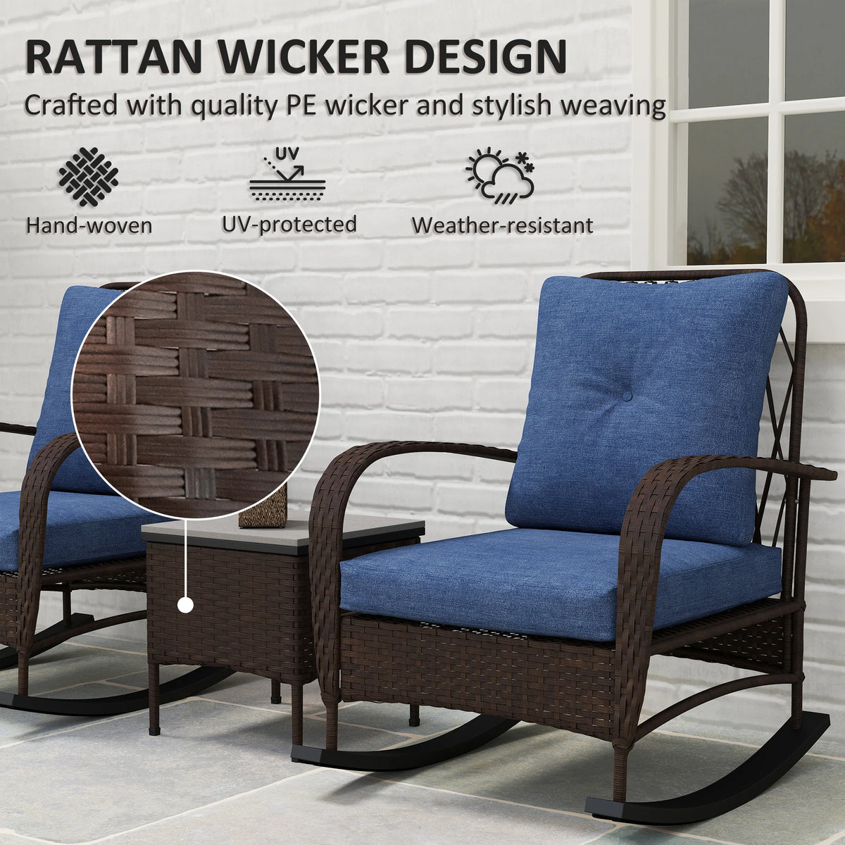 Outsunny Outdoor Wicker Rocking Chairs Set With Coffee Table