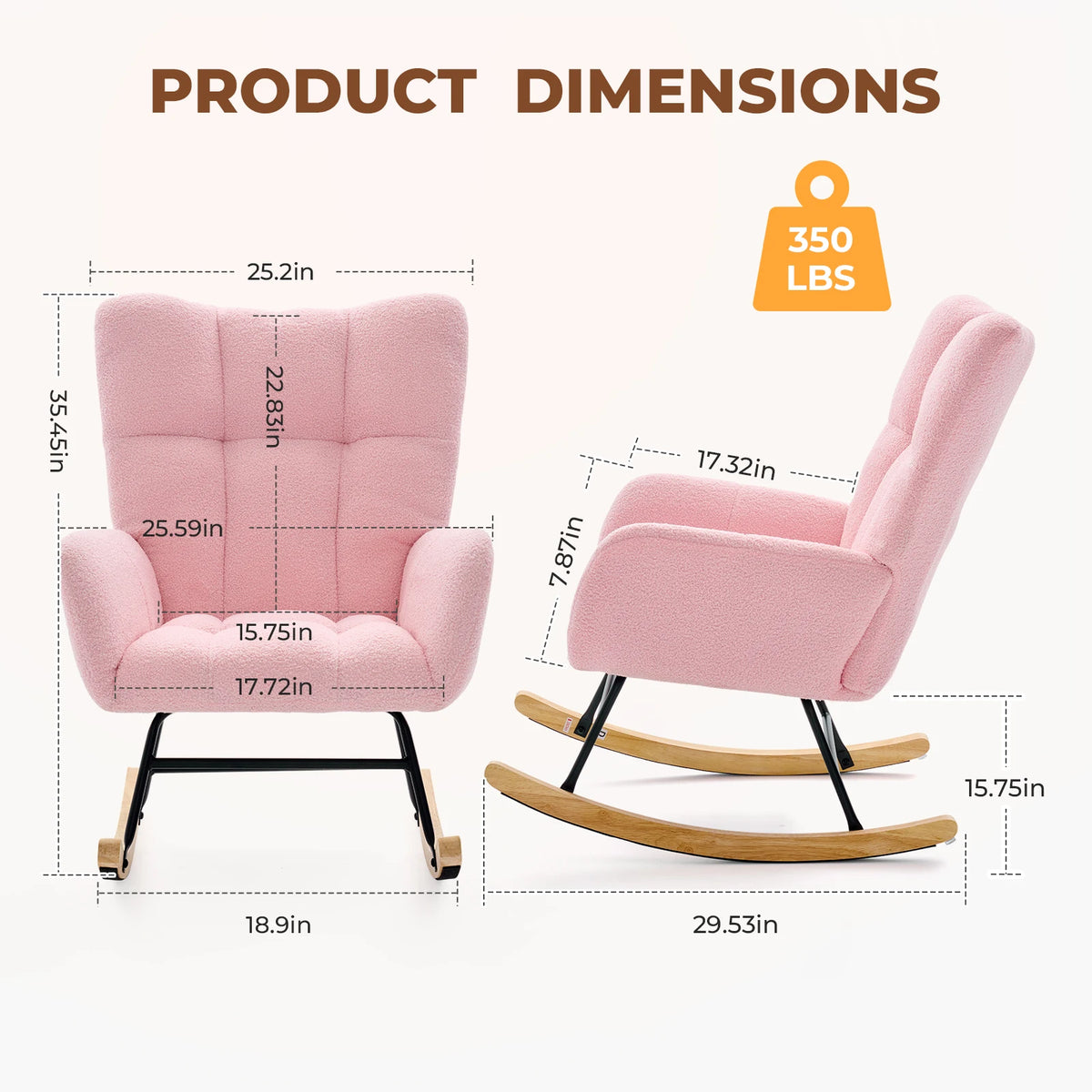 JHK Modern Velvet Saucer Rocking Chair With Padded Metal Frame