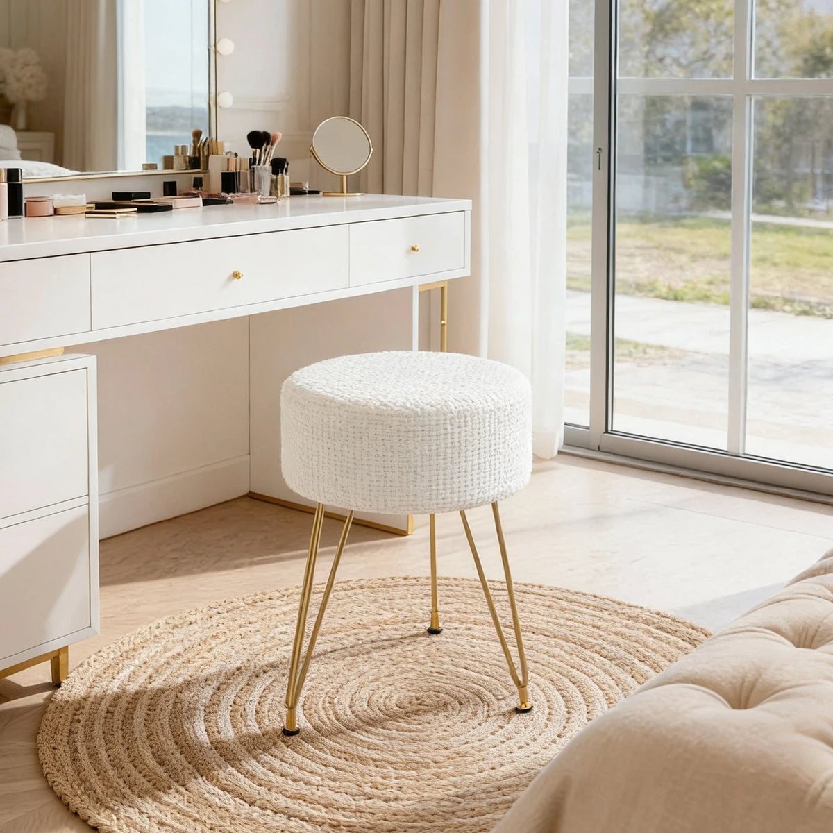 JHK Round Ottoman Heavy Duty Vanity Stool For Bedroom
