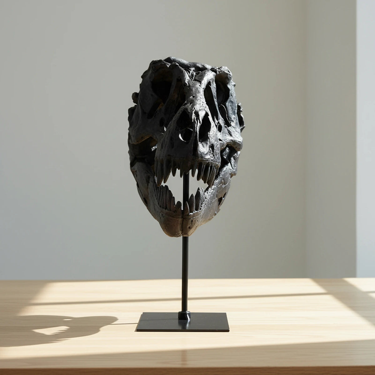 Tyrannosaurus Rex Fossil Skull Figurine Resin Replica With Display Stand