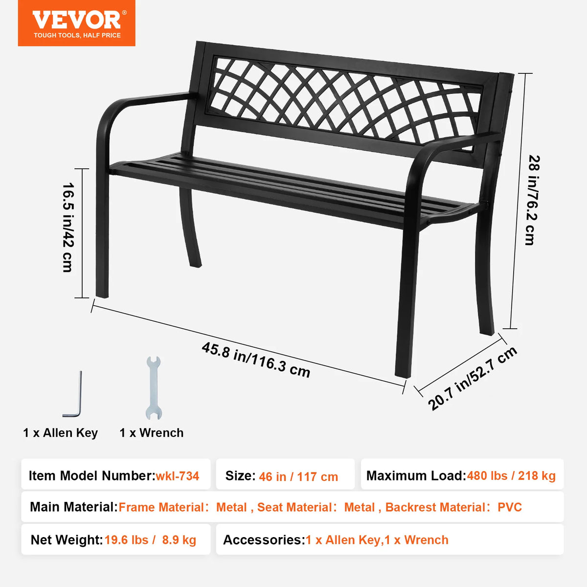 SucceBuy Wooden Outdoor Garden Bench With Sturdy Metal Patio Frame