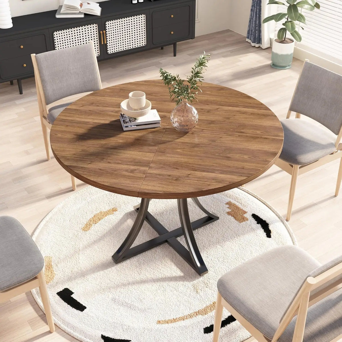 Round Dining Table With Wooden Pedestal Base For Modern Homes