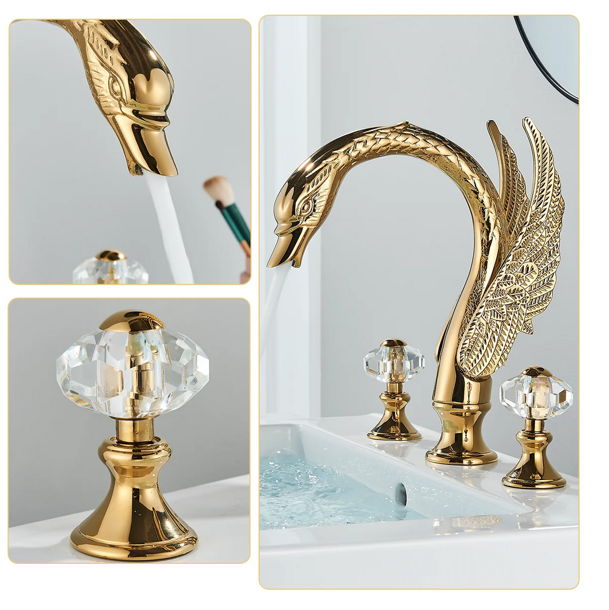Ulgksd Swan Shape Bathroom Faucet With Crystal Handles