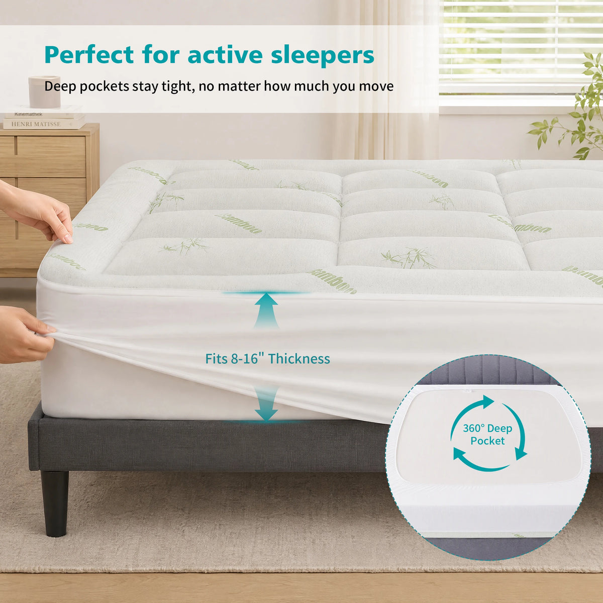 JHK Waterproof Bamboo Mattress Topper For Enhanced Comfort