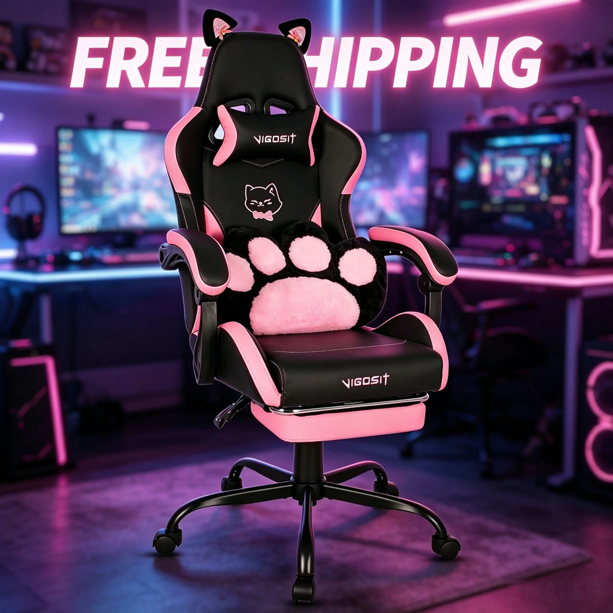 VIGOSIT Ergonomic Gaming Chair With Footrest And Headrest