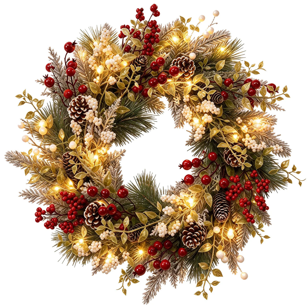GAOMON Pre Lit Christmas Wreath With Integrated LED Lights