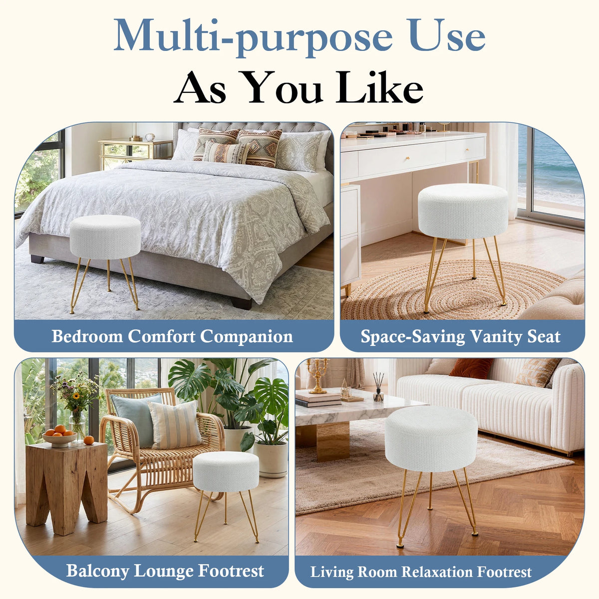 JHK Round Ottoman Heavy Duty Vanity Stool For Bedroom