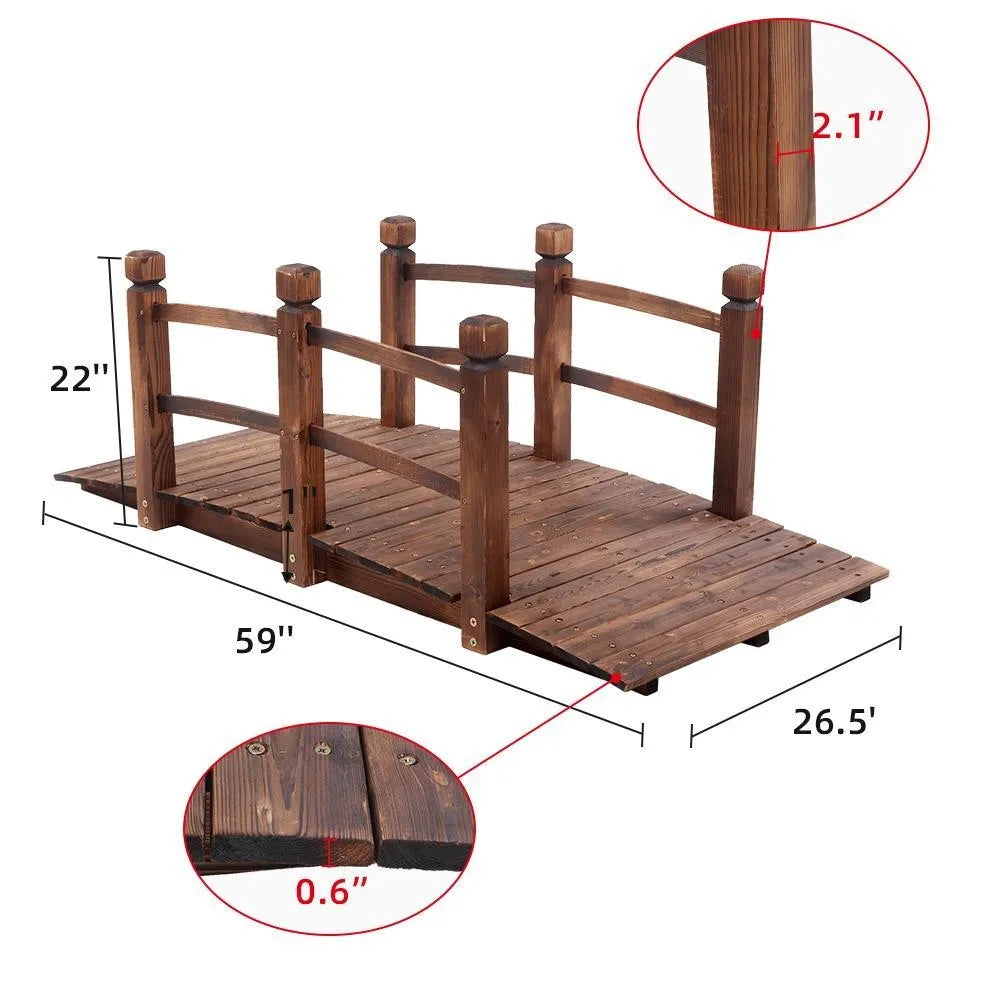 Natural Wooden Garden Bridge With Double Rails For Outdoor Walkways