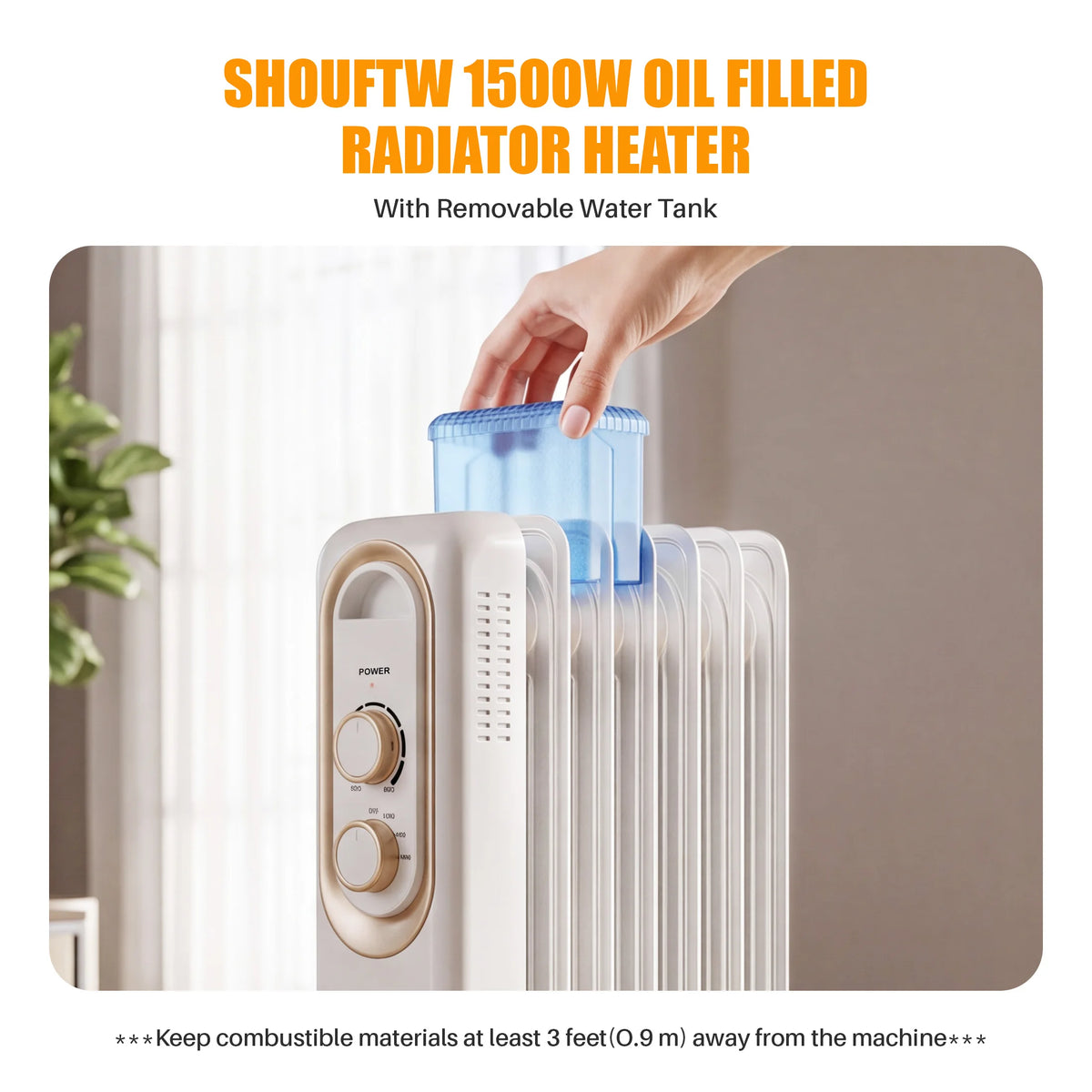 1500W Oil Filled Radiator Space Heater Indoor Portable Electric