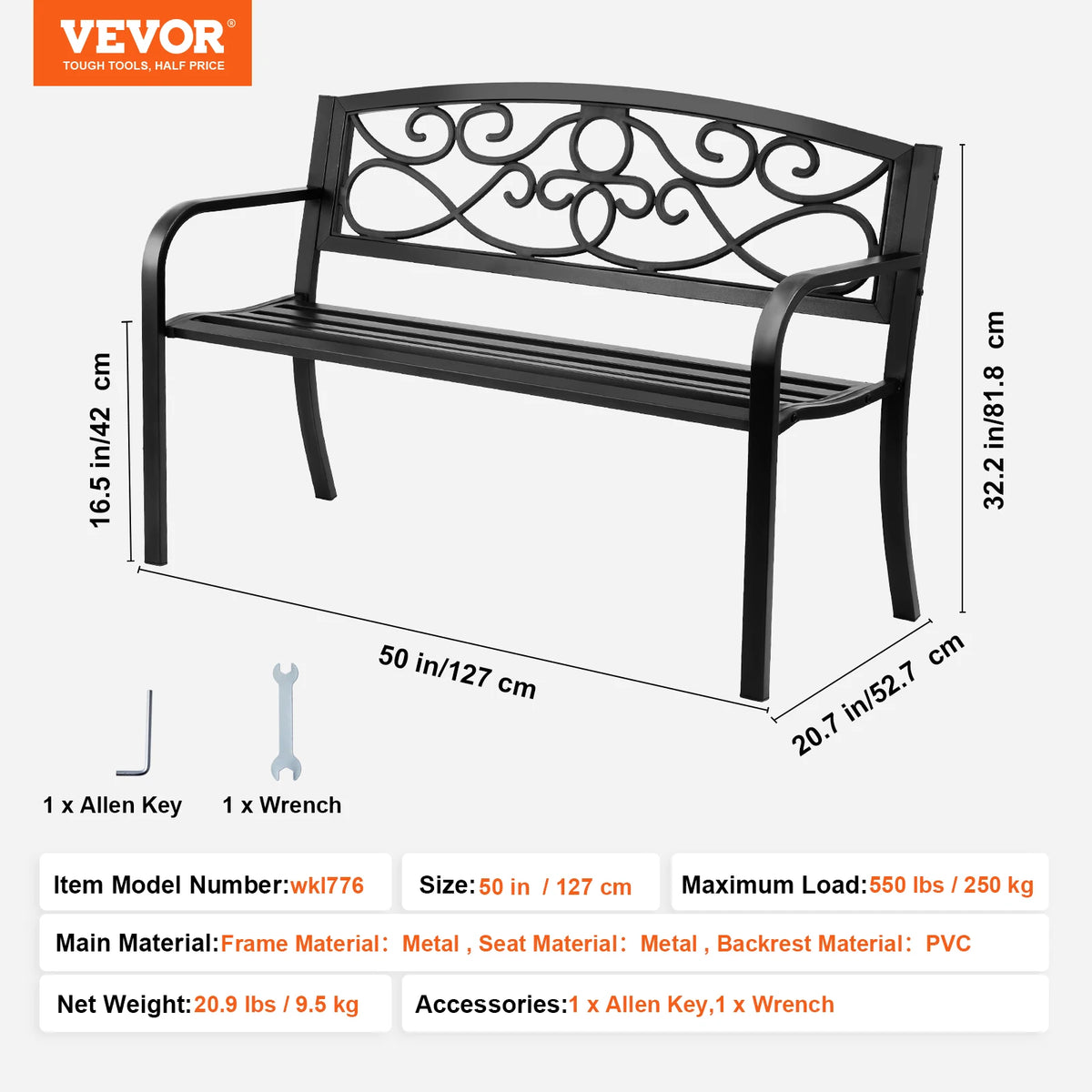 SucceBuy Wooden Outdoor Garden Bench With Sturdy Metal Patio Frame