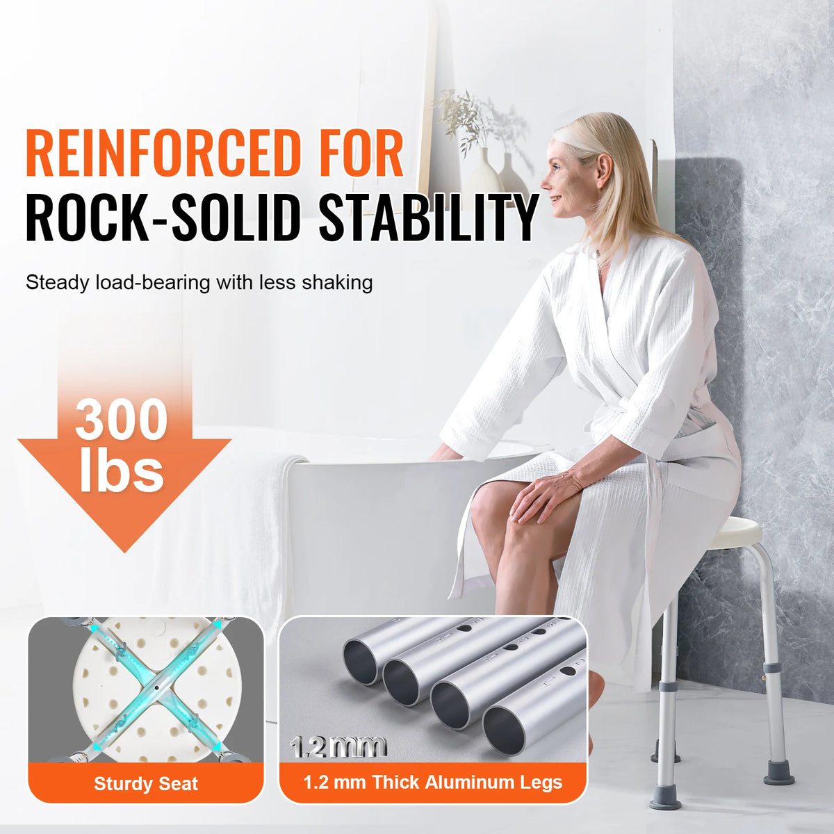 SucceBuy Lightweight Adjustable Shower Stool For Bathroom Safety
