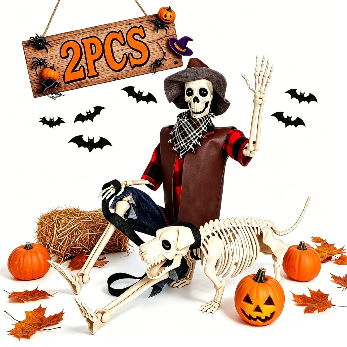 Western Cowboy Skeleton With Poseable Joints For Halloween Yard Decor