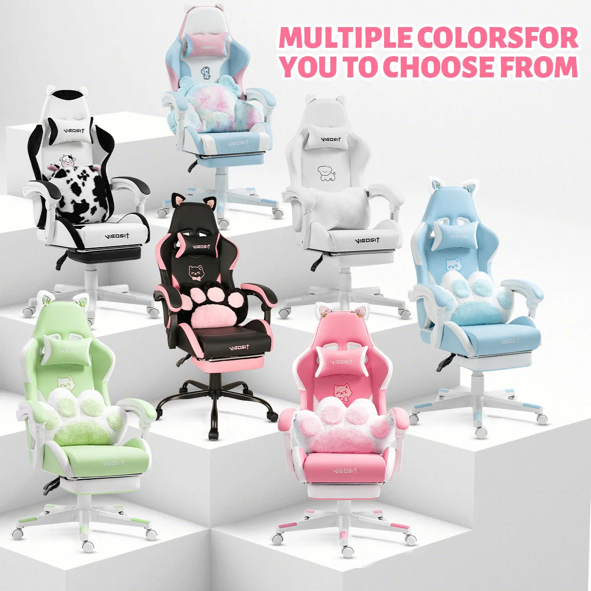 VIGOSIT Ergonomic Gaming Chair With Footrest And Headrest