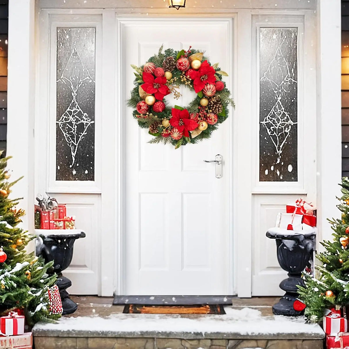 Lighted Christmas Wreath With LED Balls for Outdoor Door Decor