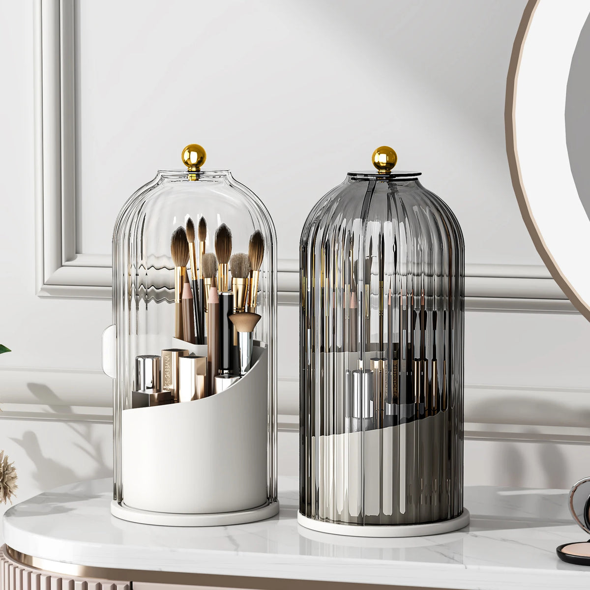 YOOLENS Rotating Makeup Brush Holder With Clear Dustproof Lid