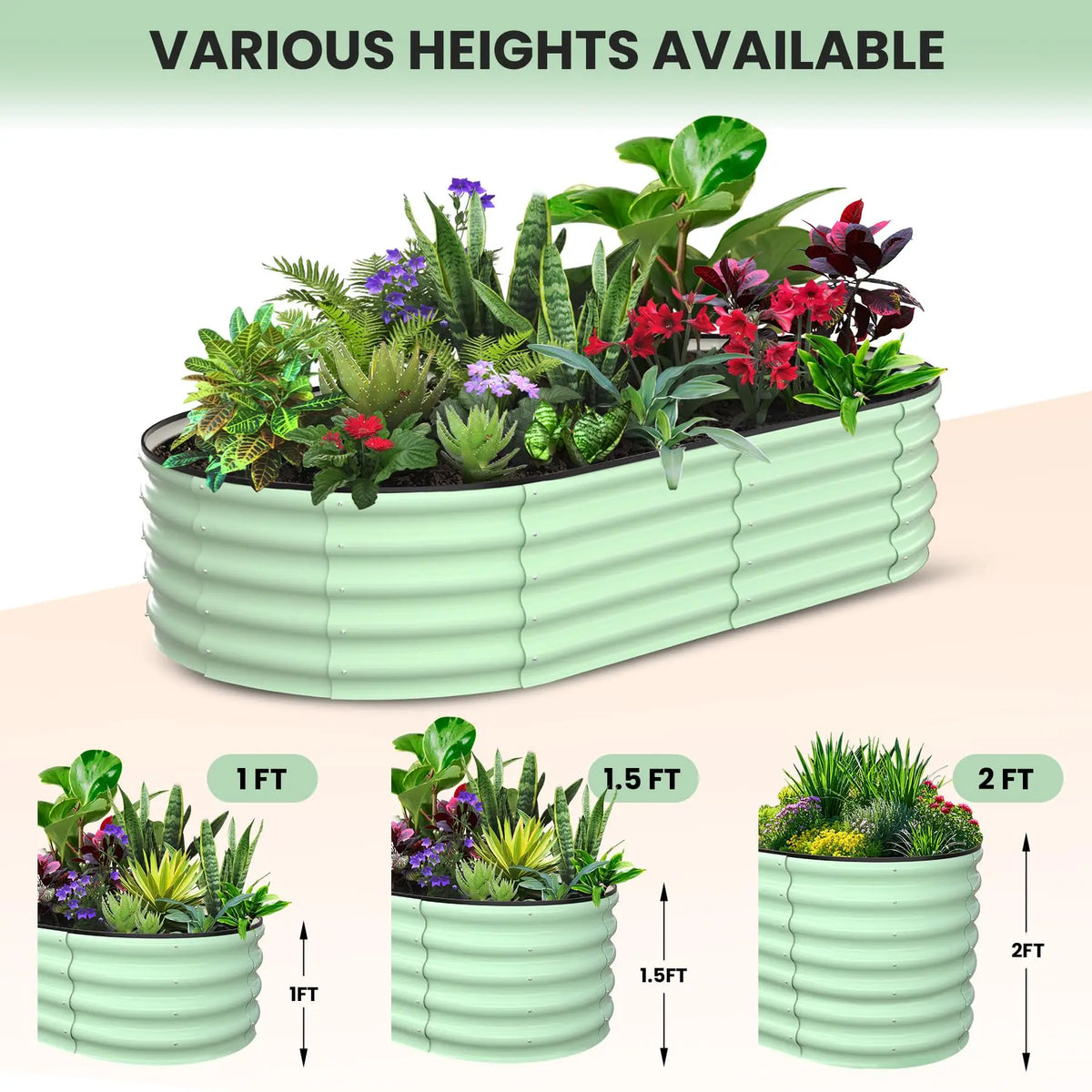 HiMISS Oval Galvanized Steel Raised Garden Bed Metal Planter