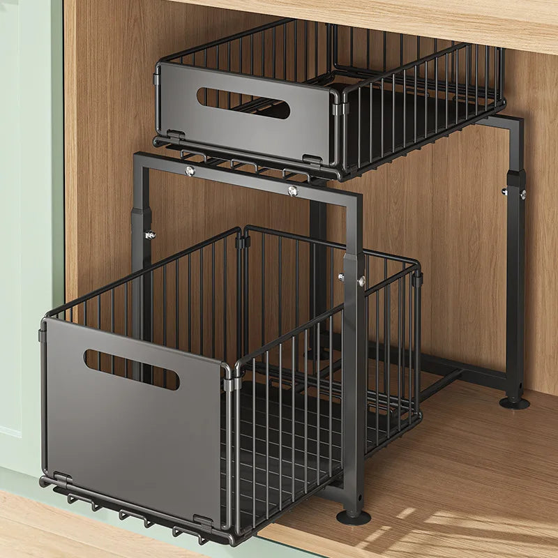 AEHOME Two Tier Slide Out Cabinet Organizer For Kitchen Storage