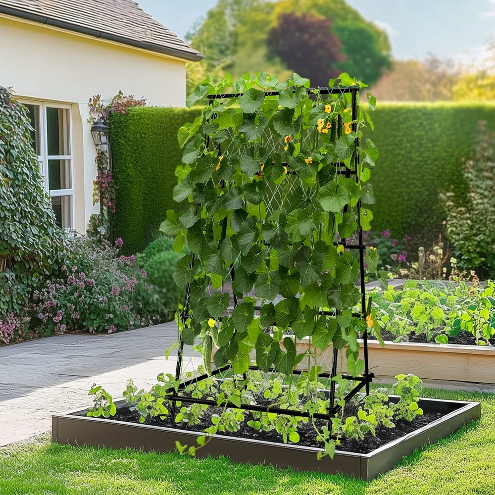Wisfor A-Shaped Metal Garden Trellis Arch with Netting Vine Support