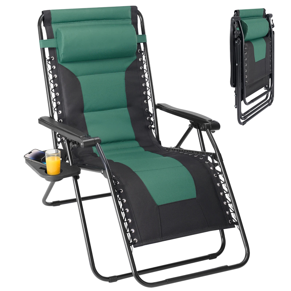 JHK Outdoor Zero Gravity Reclining Lounge Chair With Cup Holder
