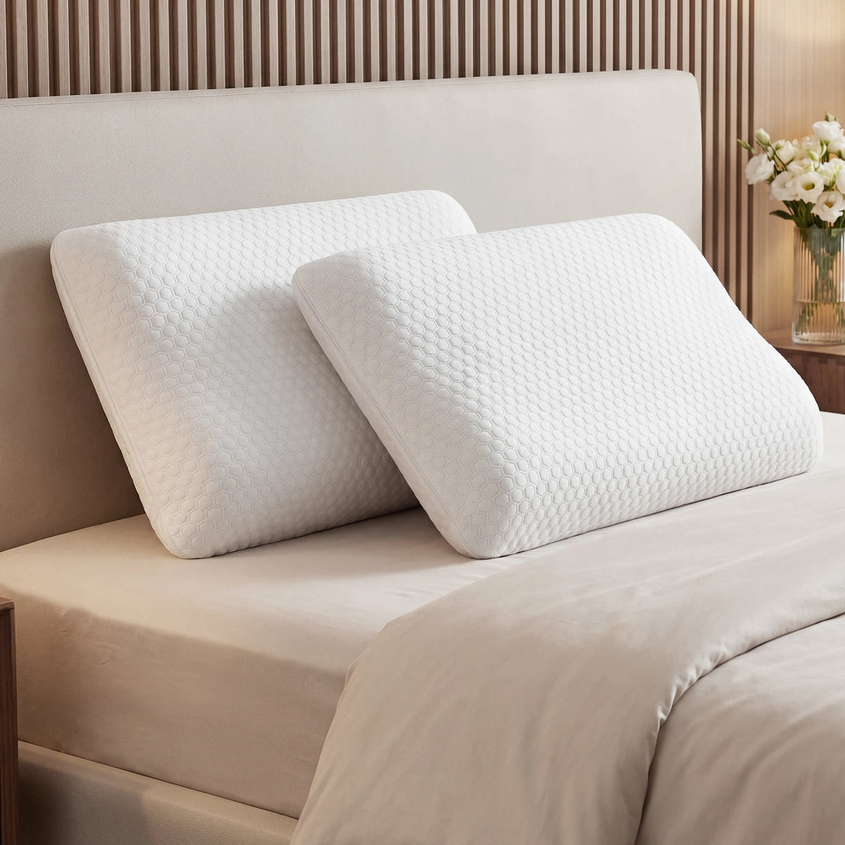 JHK Two Pack Ventilated Memory Foam Pillows With Washable Covers