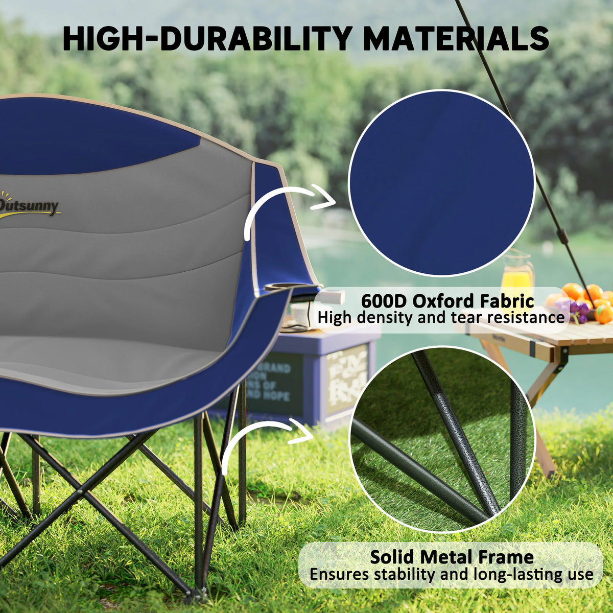 Outsunny Padded Double Folding Camping Chair for Adults