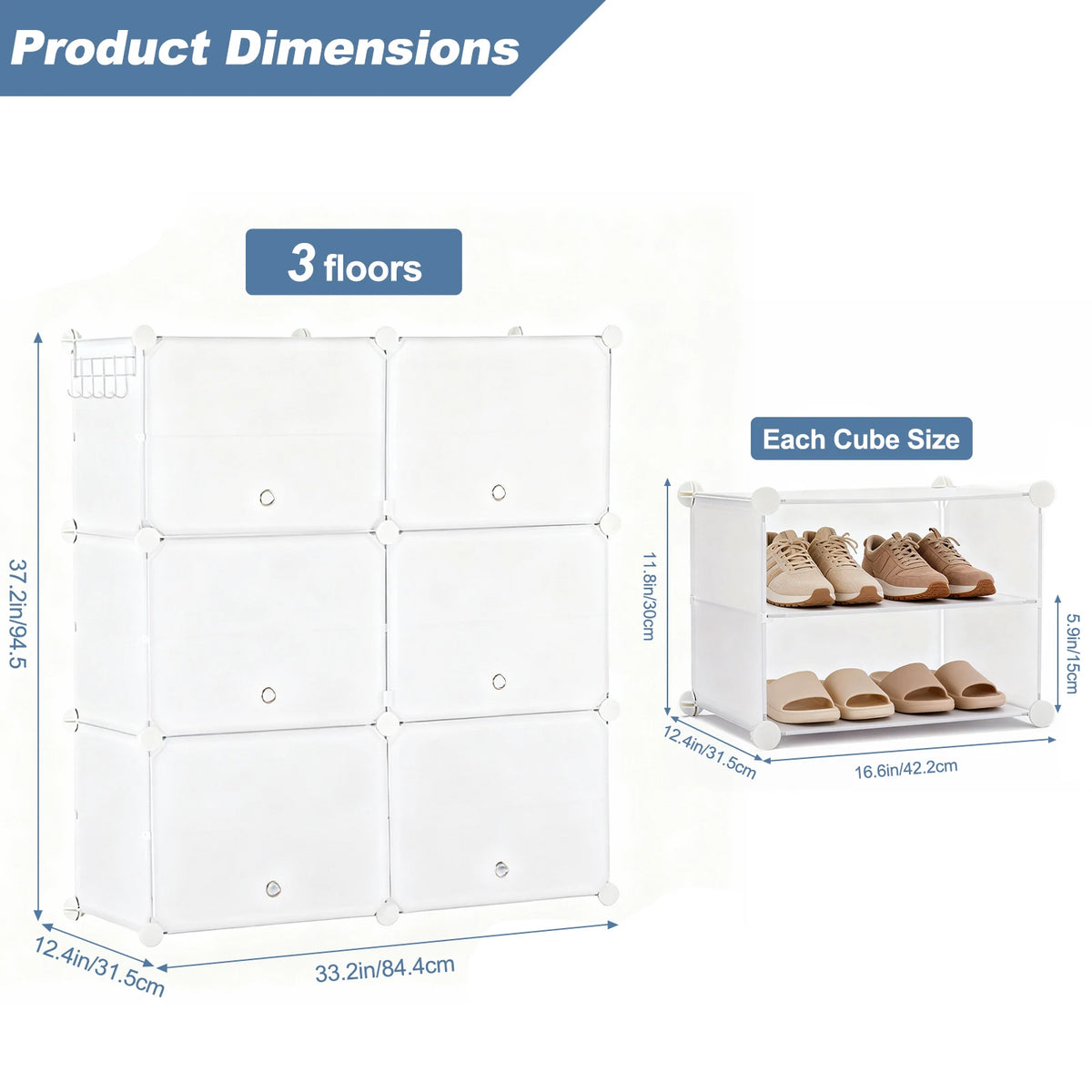 JHK Stackable Shoe Storage Cabinet With Doors For Home Organization