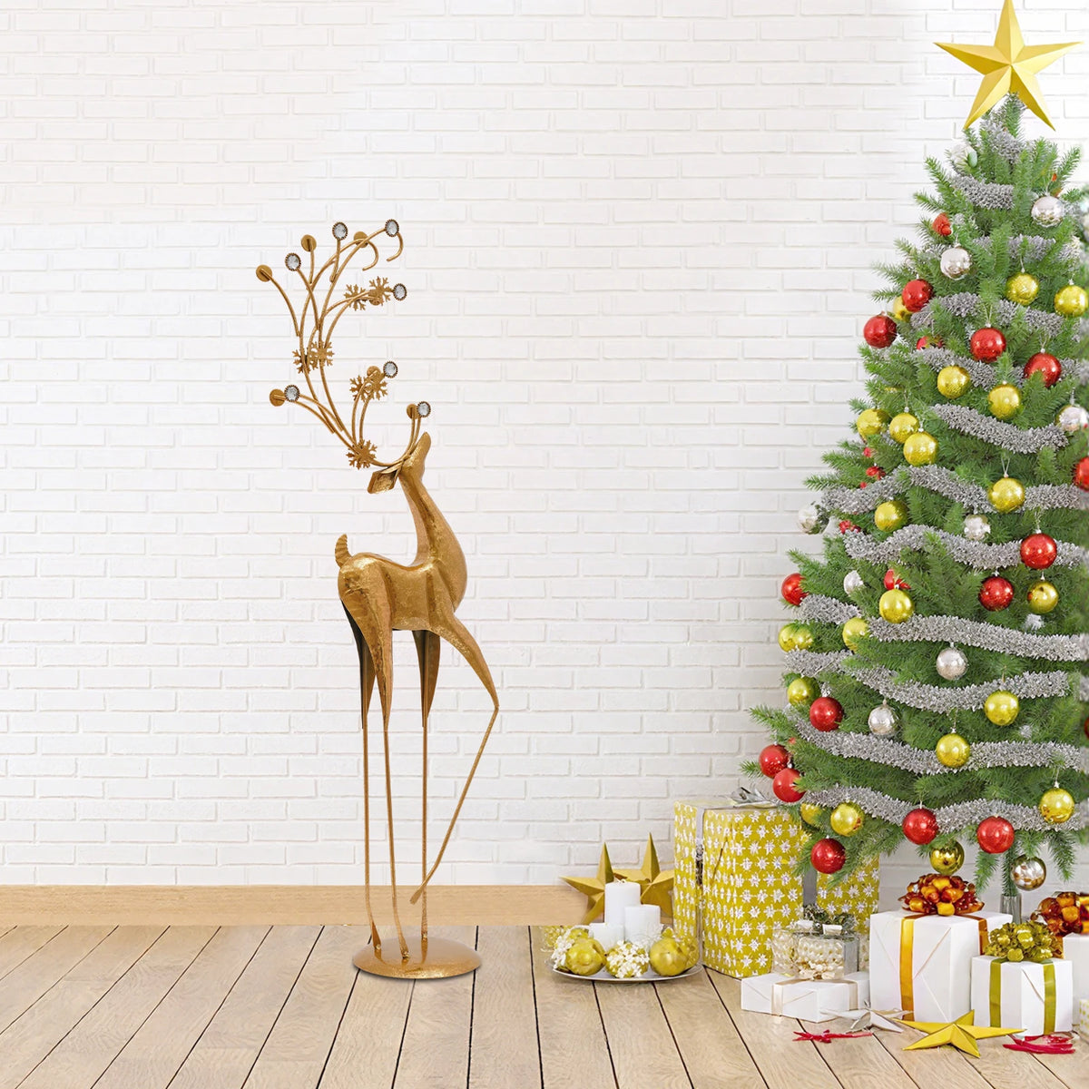 Decorative Deer Statue With Rhinestone Antlers For Home And Office