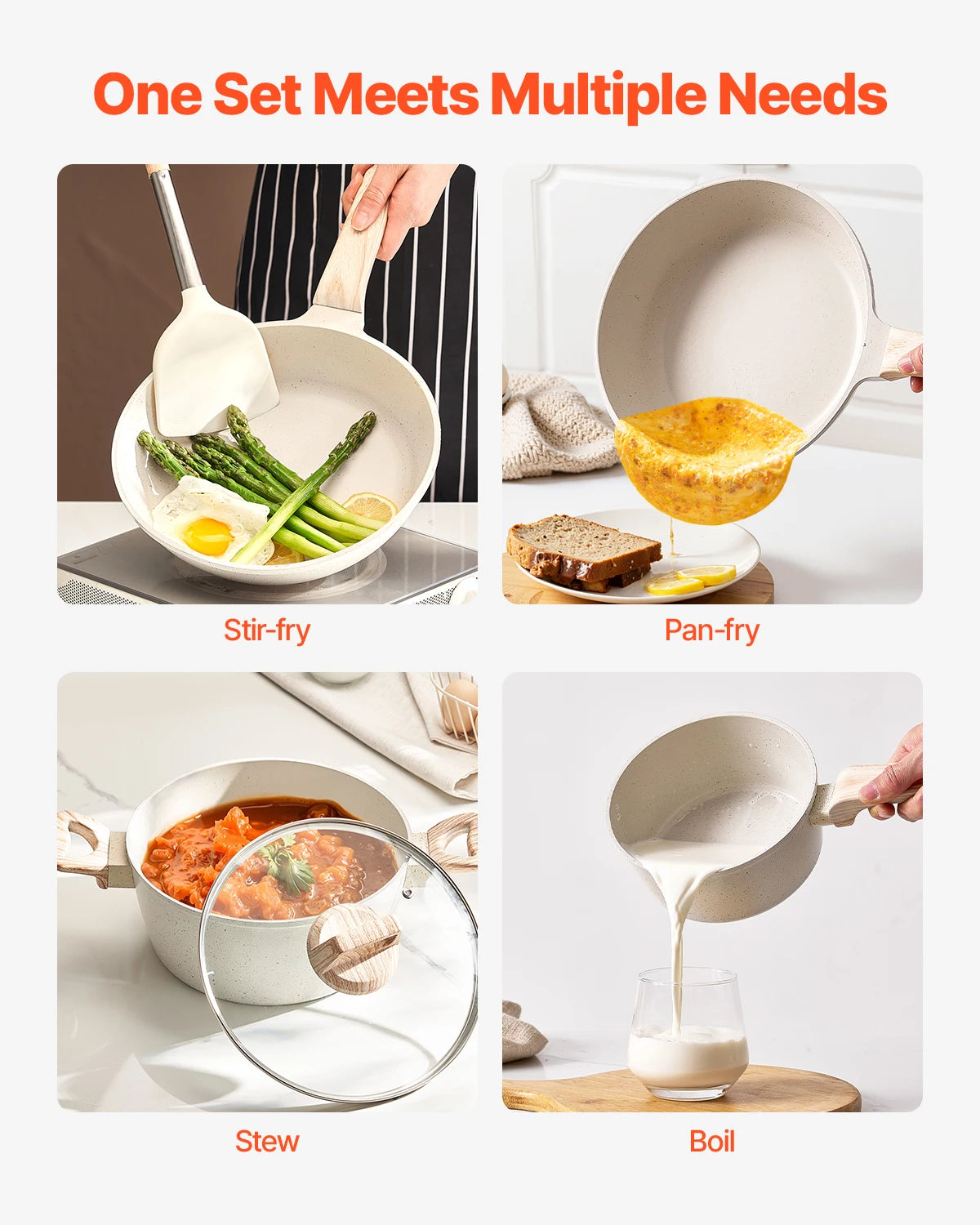 SucceBuy Granite Nonstick Cookware Set Induction Compatible Kitchen