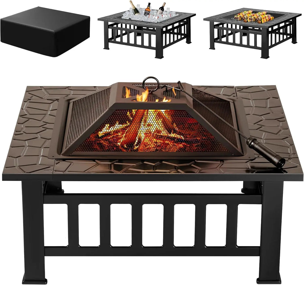 Devoko Metal Outdoor Fire Pit With Waterproof Cover For Patio