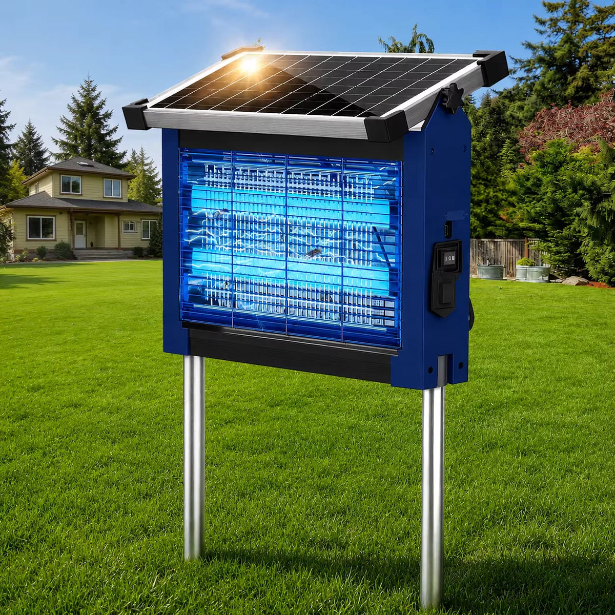 Waterproof Solar Bug Zapper With 4500V Grid For Garden Patios