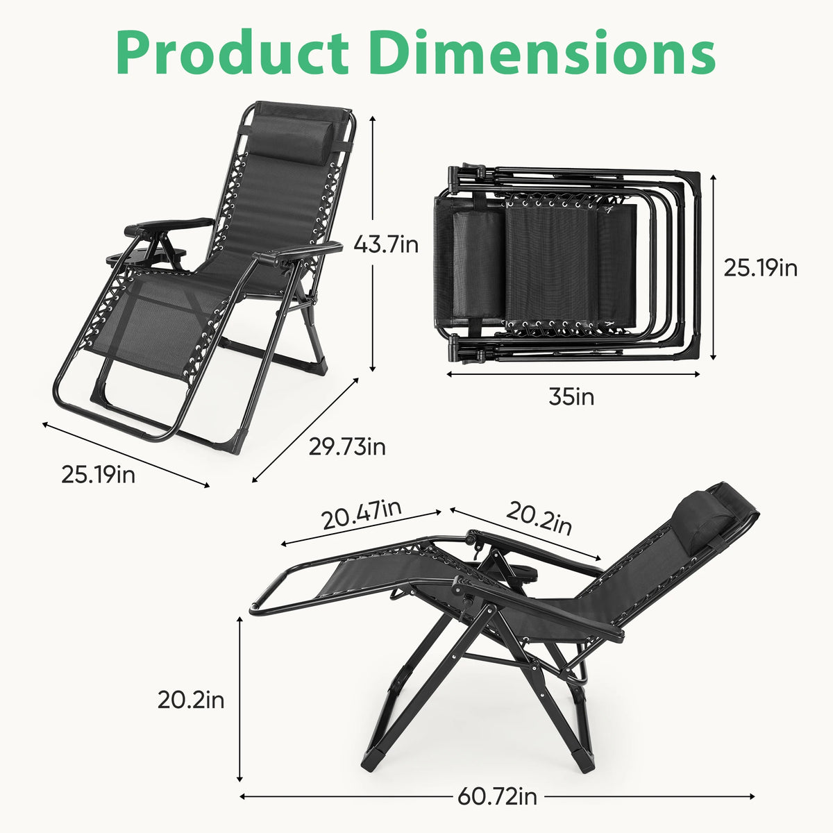 JHK Zero Gravity Folding Recliner Lounge Chair With Cup Holder