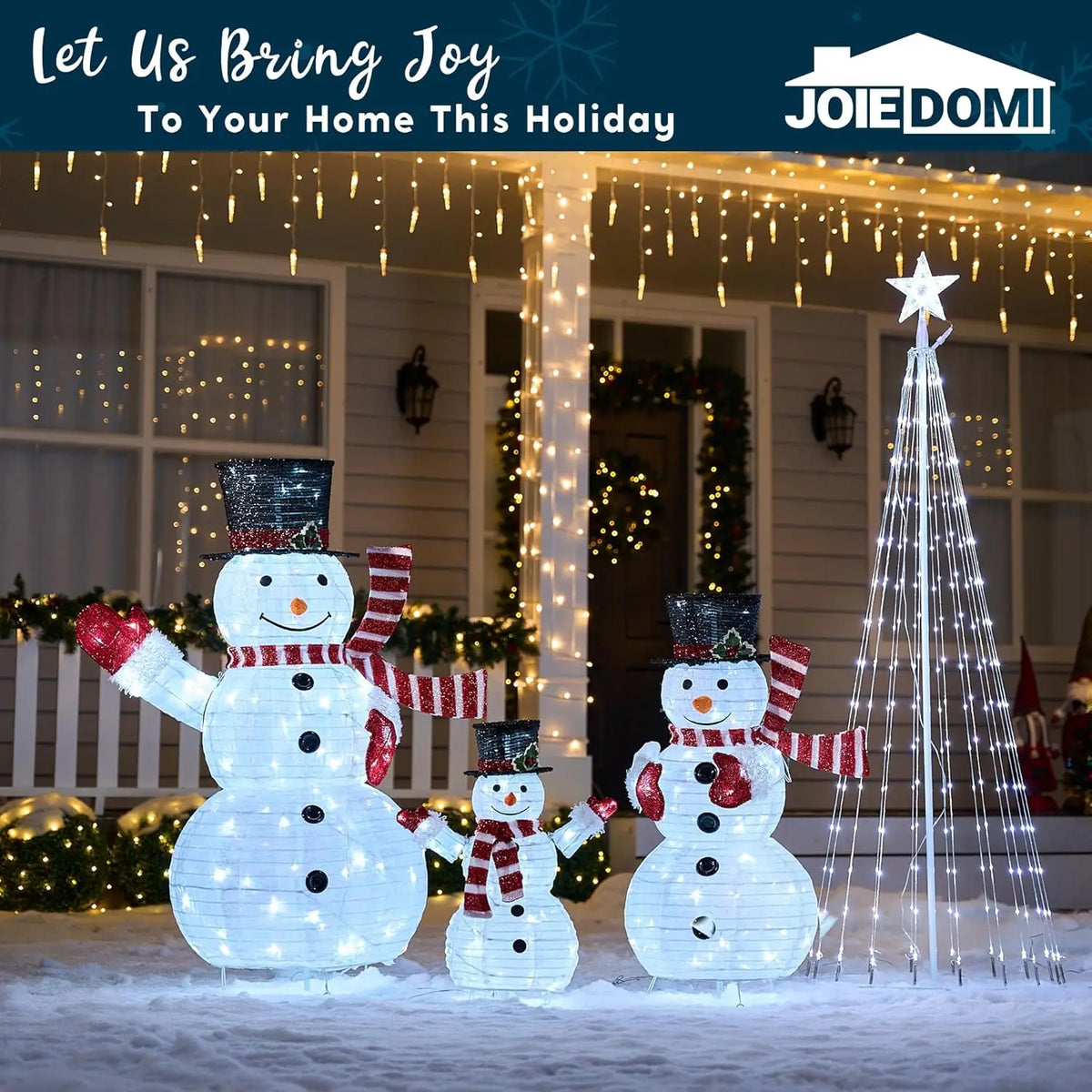 Joyfy 3 Pack Christmas Collapsible Snowman Yard Light Set