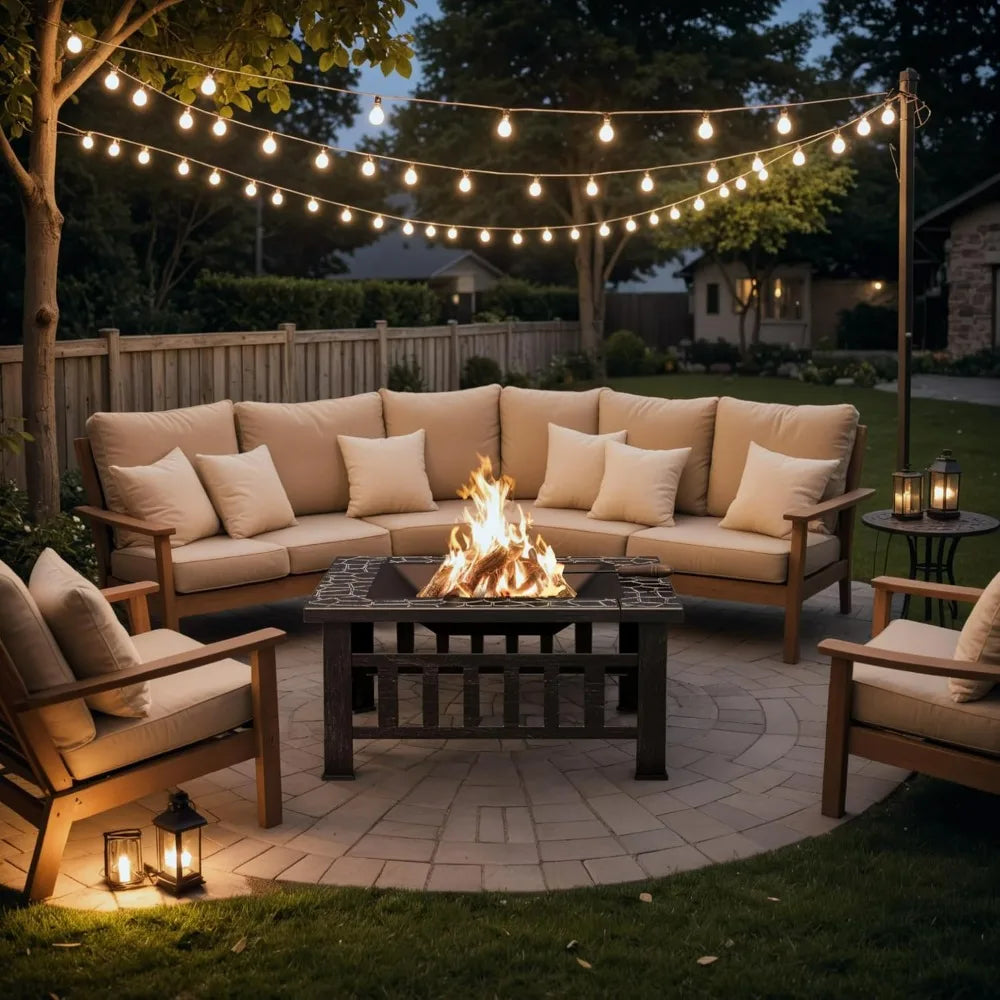 Devoko Metal Outdoor Fire Pit With Waterproof Cover For Patio