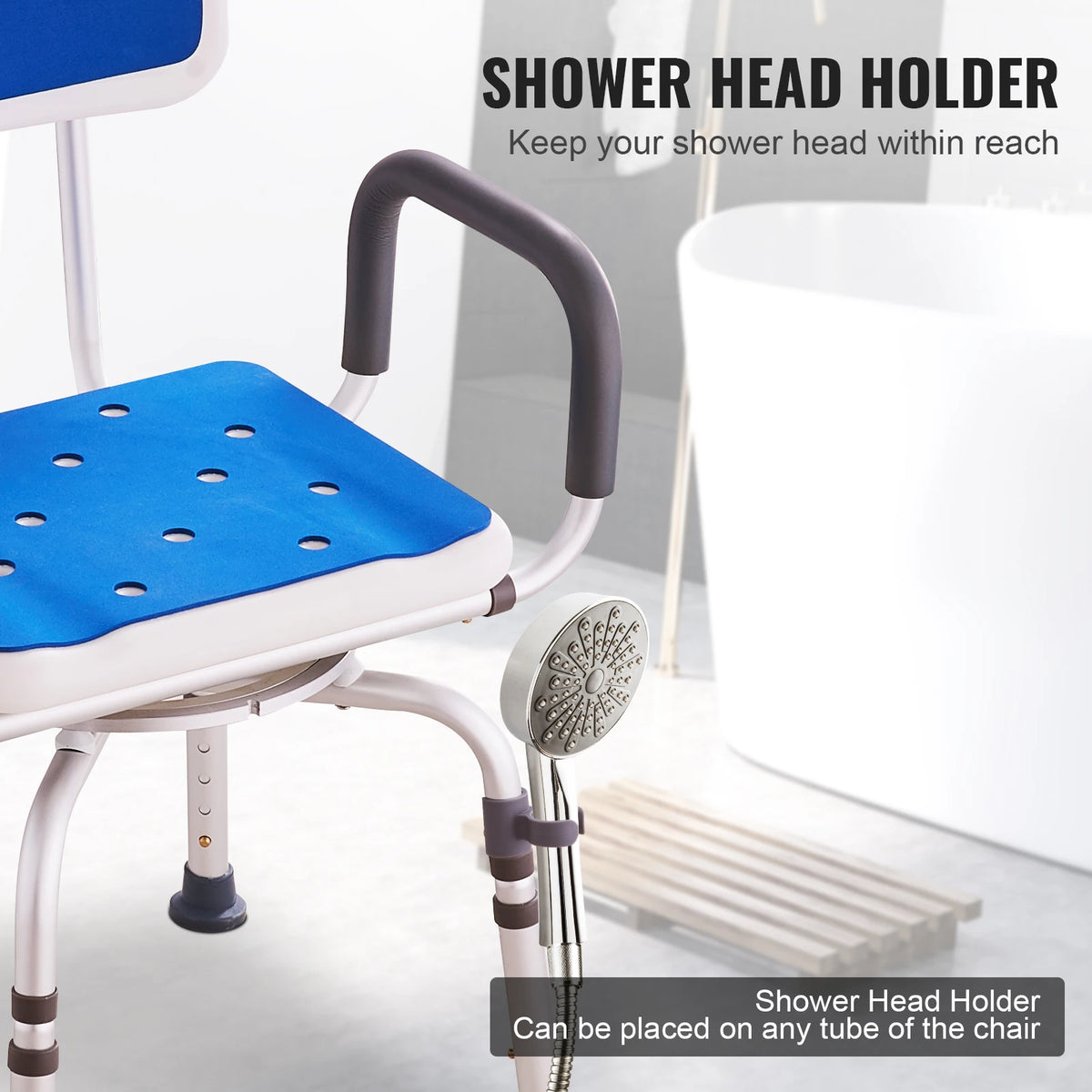 SucceBuy 360 Degree Swivel Shower Chair With Armrests And Backrest