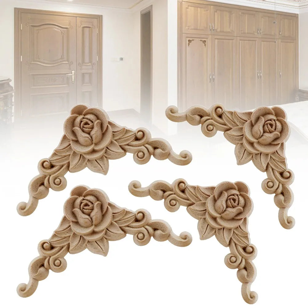 Natural Floral Wooden Carved Corner Appliques For Furniture