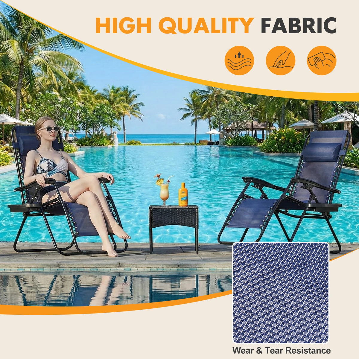 MCQ Zero Gravity Folding Outdoor Recliner Chairs With Cup Holders
