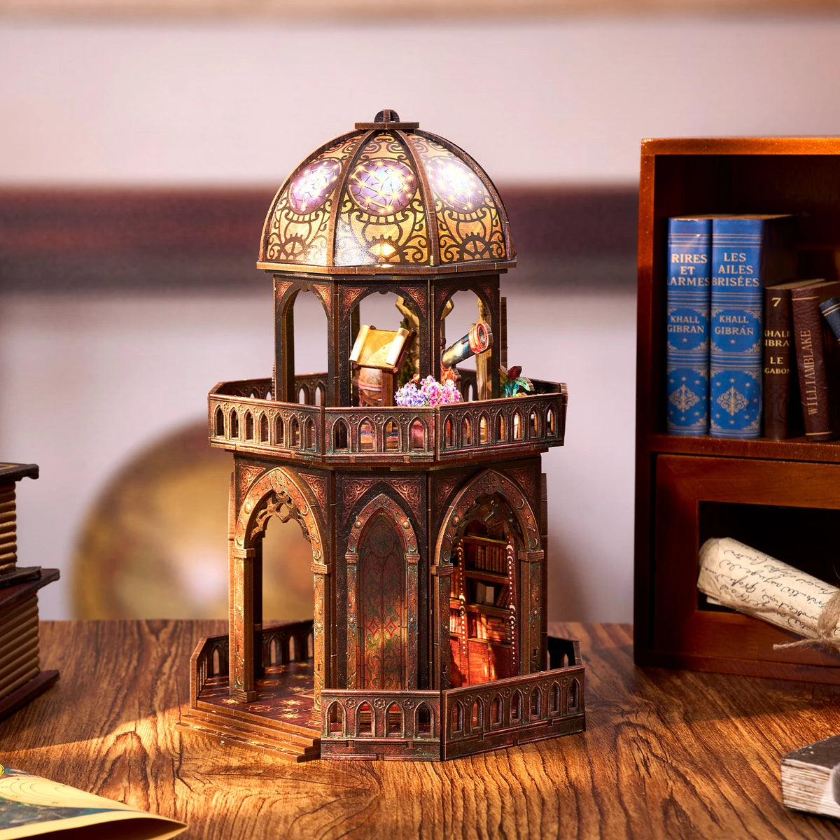 DIY 3D Wooden Observatory Book Nook Puzzle Kit For Bookshelves