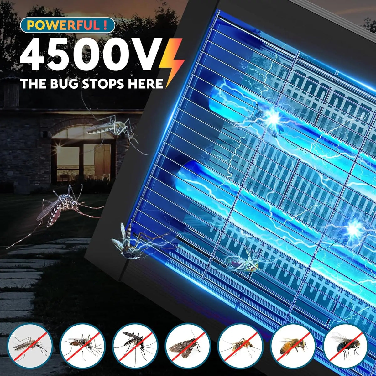 Waterproof Solar Bug Zapper With 4500V Grid For Garden Patios