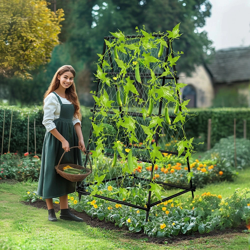 Wisfor A-Shaped Metal Garden Trellis Arch with Netting Vine Support